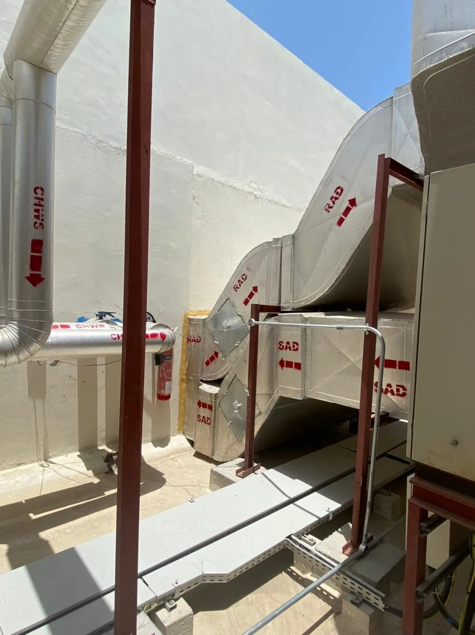 Air handling unit and ductwork on steel supports