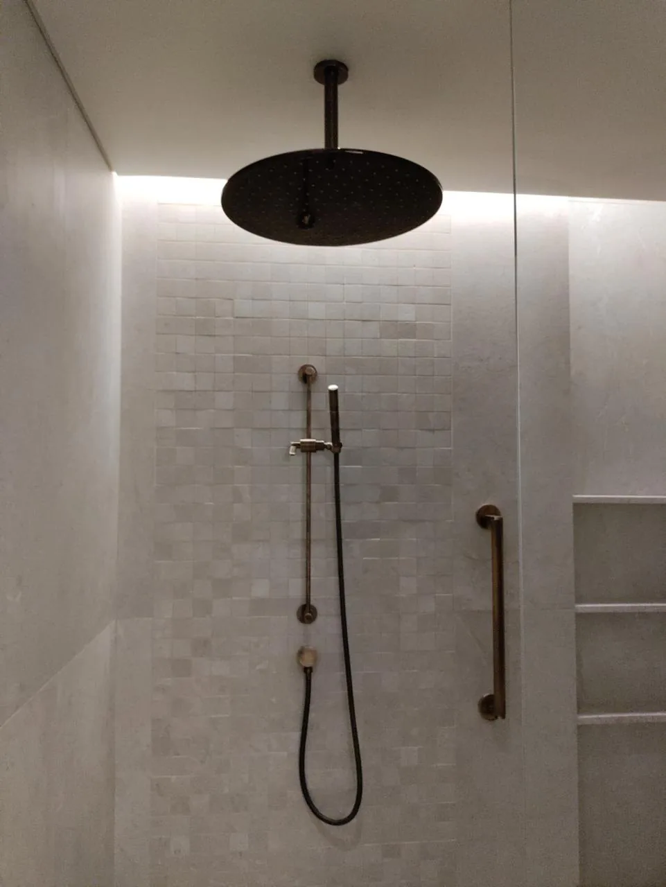 Rain shower and hand shower installation