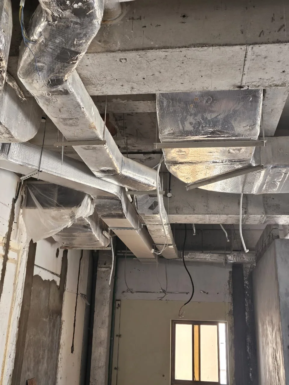 Ductwork and services during installation